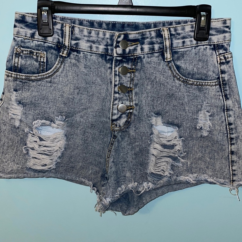 💙 Shein- Light Blue Ripped High Waisted Denim Shorts